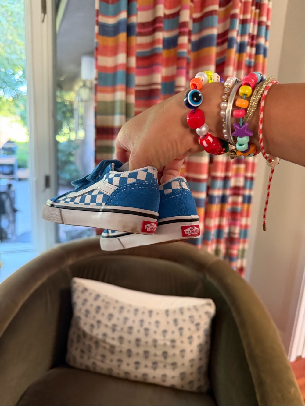 Vans Kids Blue and White Checkerboard Slip-On Sneakers